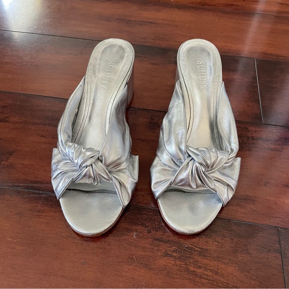 Schutz x Anthropologie Silver Mindy Block Slide Sandals - Picture 1 of 7